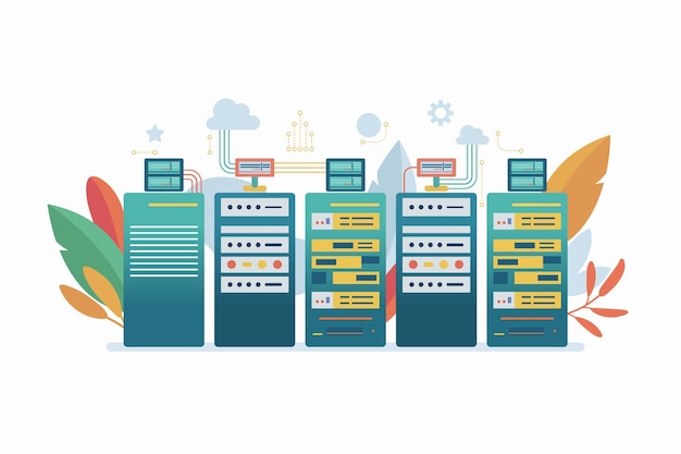 Server room racks isolated on white background Cloud system concept data center