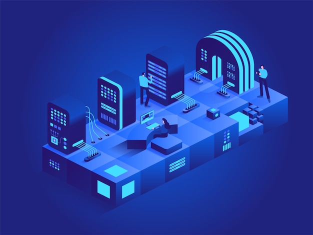 Server room racks isometric concept