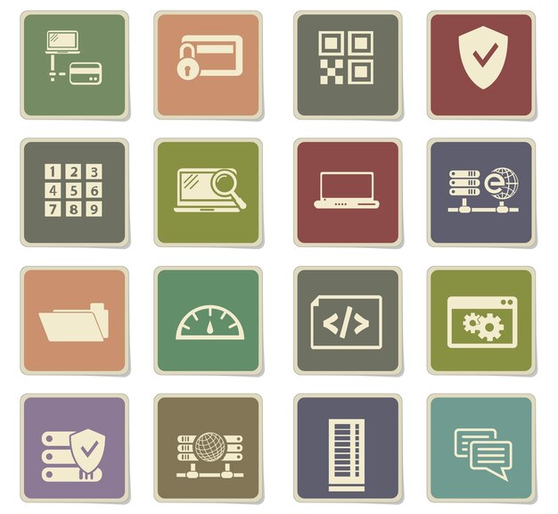 Server vector icons on cardboard labels