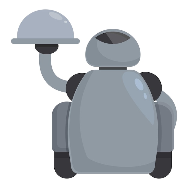 Service robot waiter icon cartoon vector Butler plate wine Digital tech