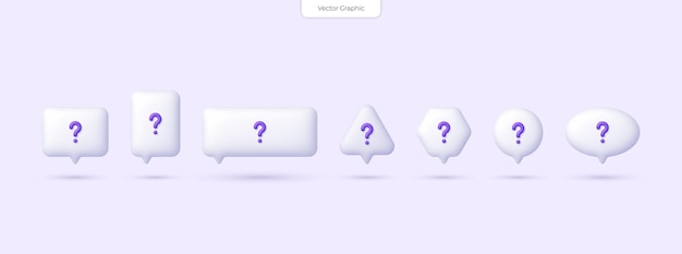 set 3D realistic round speech bubble icon with question mark FAQ support help concept