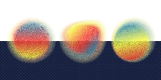 Set abstract blurry shapes with soft edges and noise effect round silhouette shapes with dot blur
