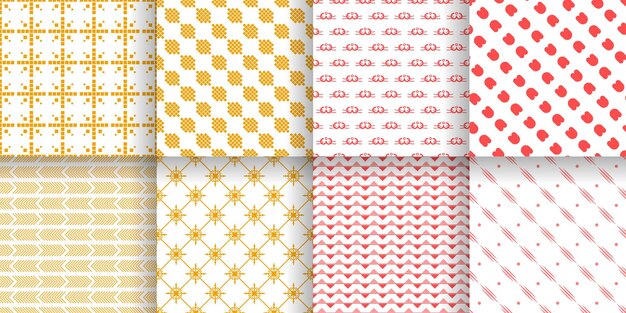 Set Abstract Seamless Pattern Black Line Doodle Geometric Figures Background Vector