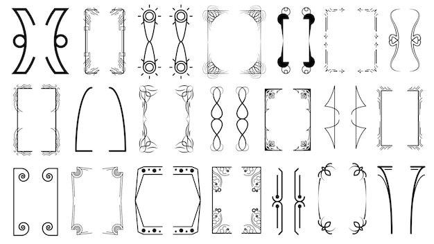set black simple line collection different doodle brackets, parentheses, braces elements vector
