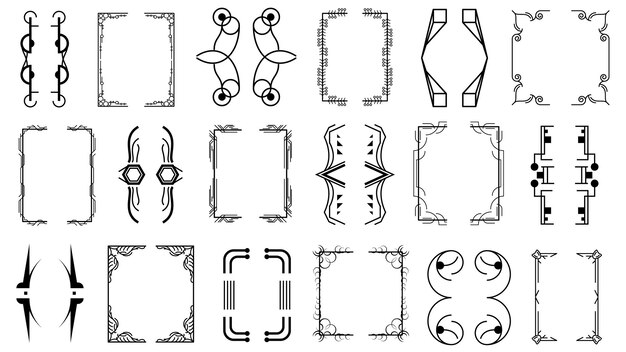 set black simple line collection different doodle brackets, parentheses, braces elements vector