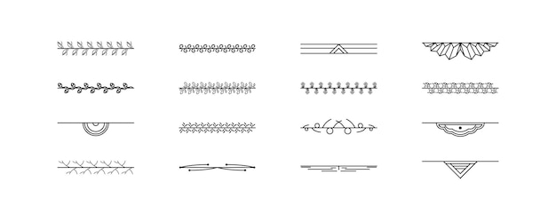 set black simple line collection doodle border elements vector design style sketch isolated illustra