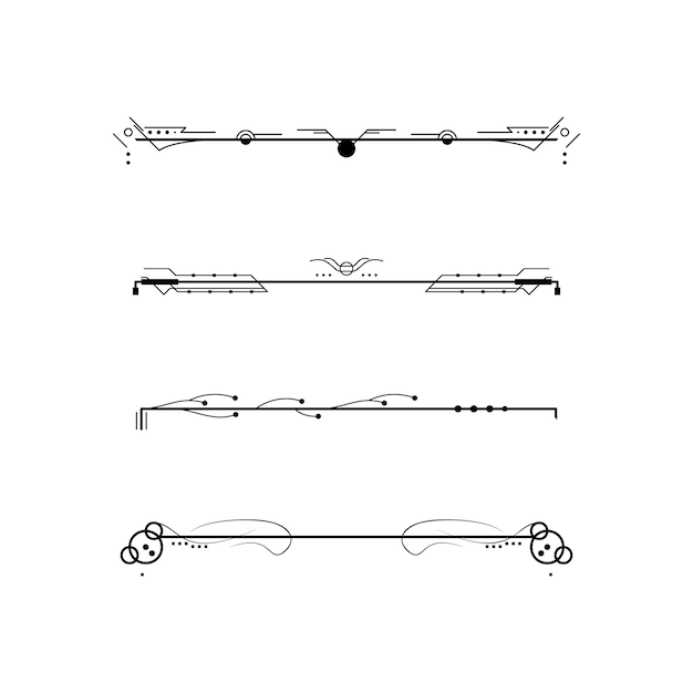 Set Black Simple Line Collection Doodle Border Elements Vector Design Style Sketch Isolated Illustra
