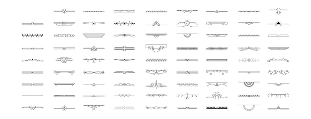 Set Black Simple Line Collection Doodle Border Elements Vector Design Style Sketch Isolated