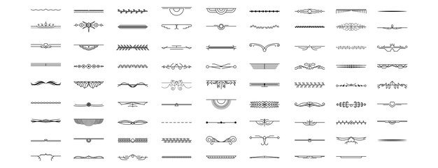 set black simple line collection doodle border elements vector design style sketch isolated