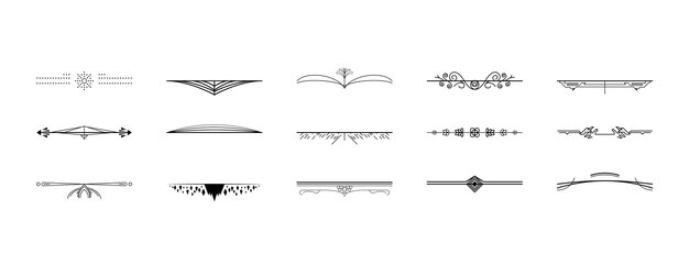 Set Black Simple Line Collection Doodle Border Elements Vector Design Style Sketch Isolated