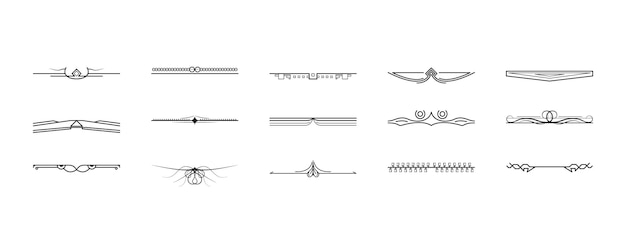 set black simple line collection doodle border elements vector design style sketch isolated