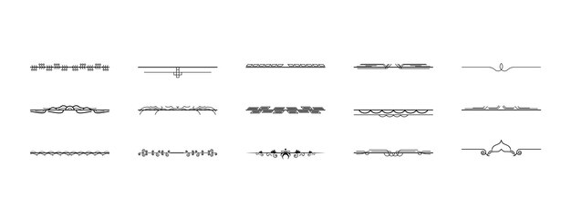 Set Black Simple Line Collection Doodle Border Elements Vector Design Style Sketch Isolated
