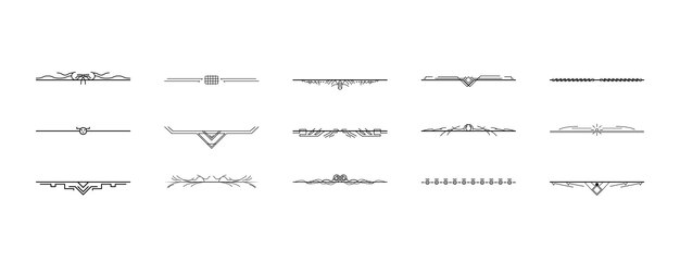 Set Black Simple Line Collection Doodle Border Elements Vector Design Style Sketch Isolated