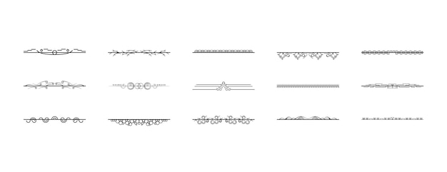 set black simple line collection doodle border elements vector design style sketch isolated