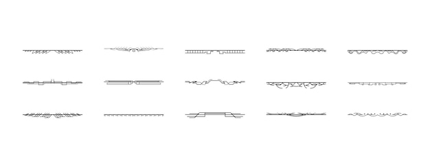 set black simple line collection doodle border elements vector design style sketch isolated