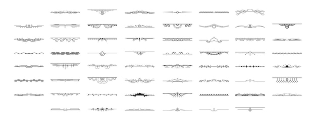 set black simple line collection doodle border elements vector design style sketch isolated