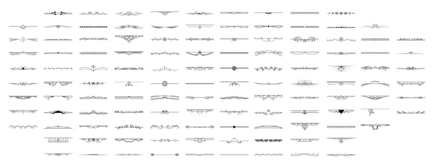 Set Black Simple Line Collection Doodle Border Elements Vector Design Style Sketch Isolated