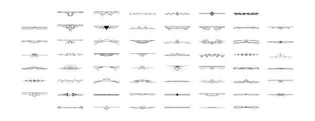 set black simple line collection doodle border elements vector design style sketch isolated