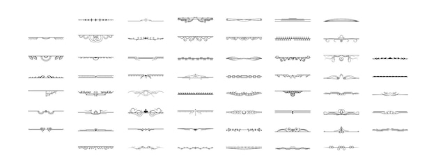 set black simple line collection doodle border elements vector design style sketch isolated
