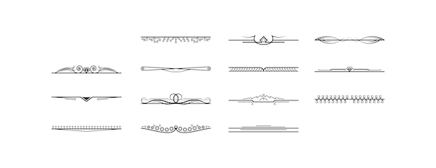 set black simple line collection doodle border elements vector design style sketch isolated