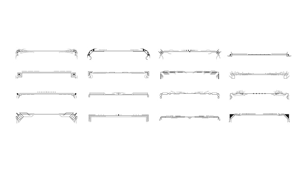 Set Black Simple Line Collection Doodle Border Elements Vector Design Style Sketch Isolated