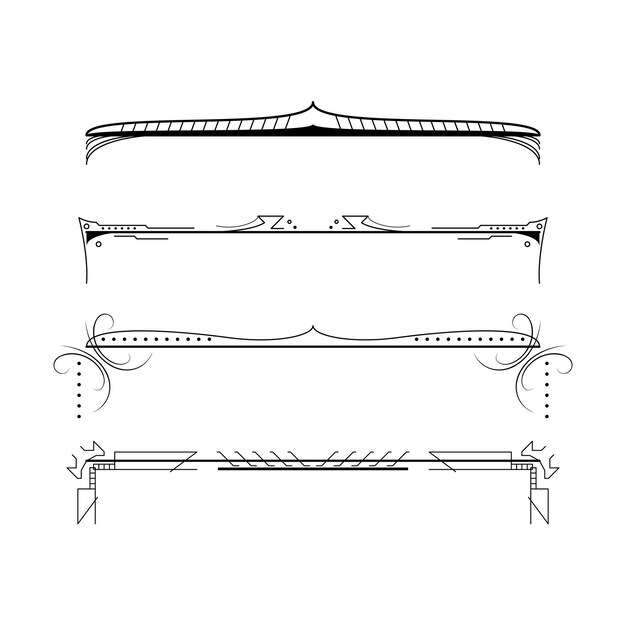 Set Black Simple Line Collection Doodle Border Elements Vector Design Style Sketch Isolated