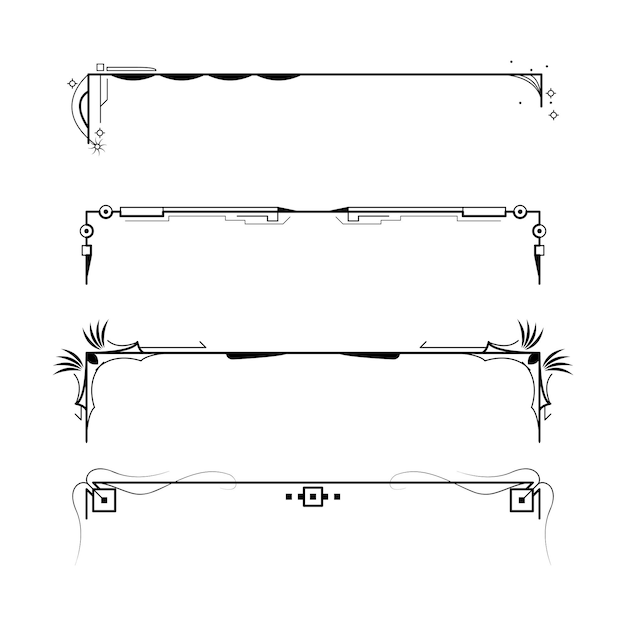 Set Black Simple Line Collection Doodle Border Elements Vector Design Style Sketch Isolated