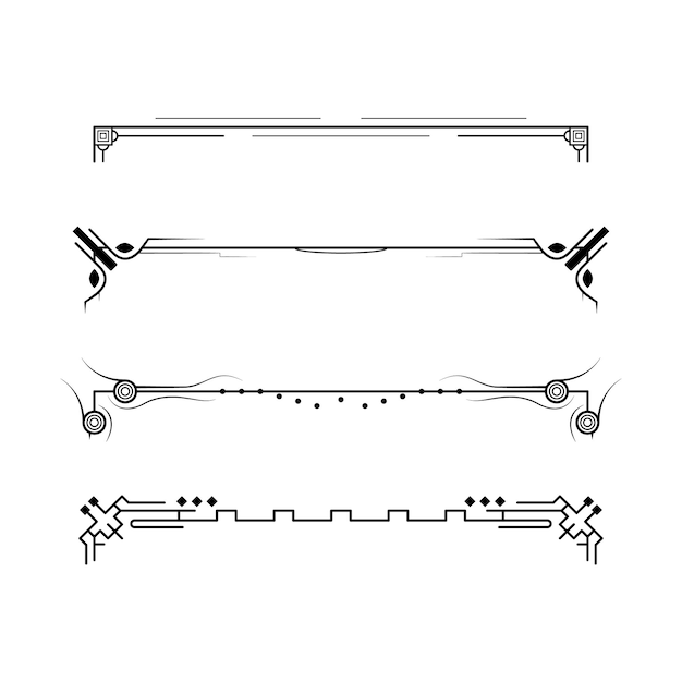 Set Black Simple Line Collection Doodle Border Elements Vector Design Style Sketch Isolated