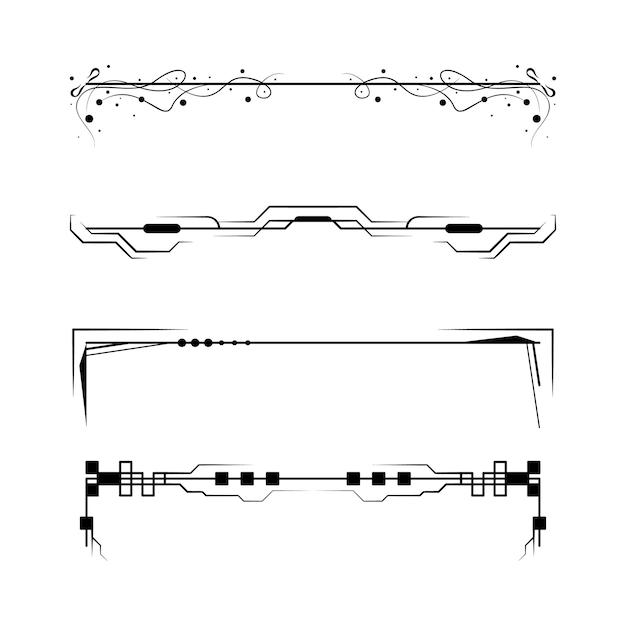 set black simple line collection doodle border elements vector design style sketch isolated