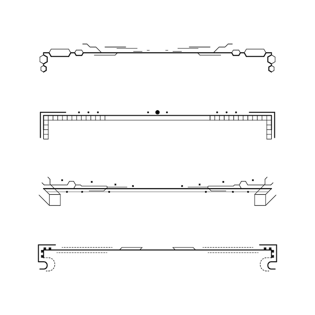 set black simple line collection doodle border elements vector design style sketch isolated