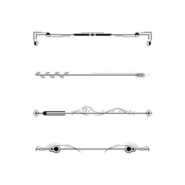 Set Black Simple Line Collection Doodle Border Elements Vector Design Style Sketch Isolated