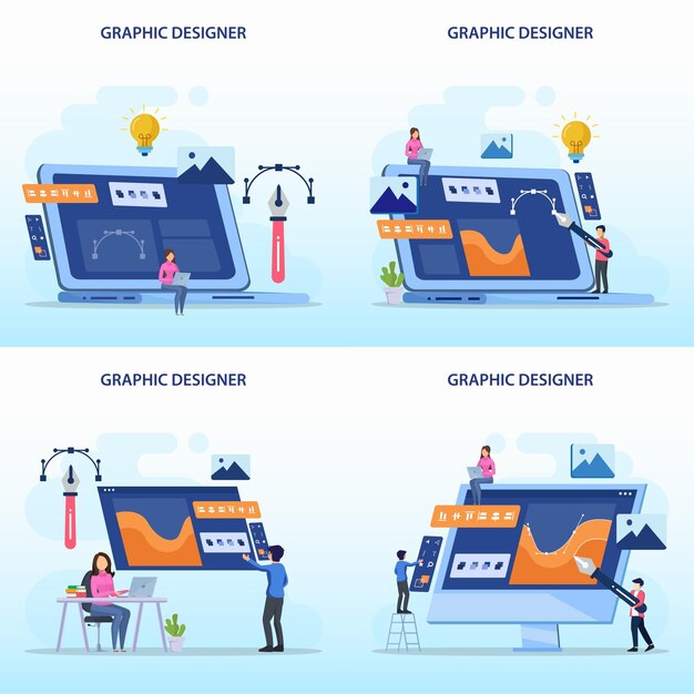 Set bundle Graphic design concept Flat vector template style Suitable for Web Landing Pages
