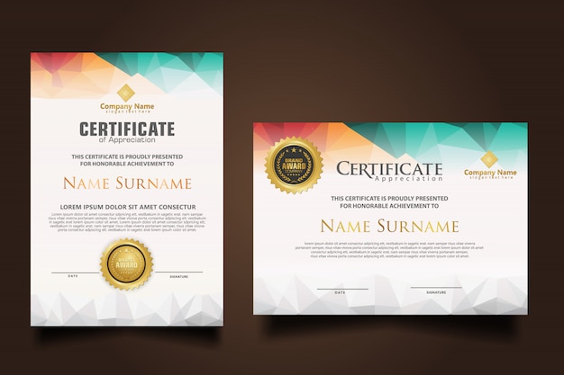 set certificate template with dynamic and futuristic polygonal color and modern shapes.