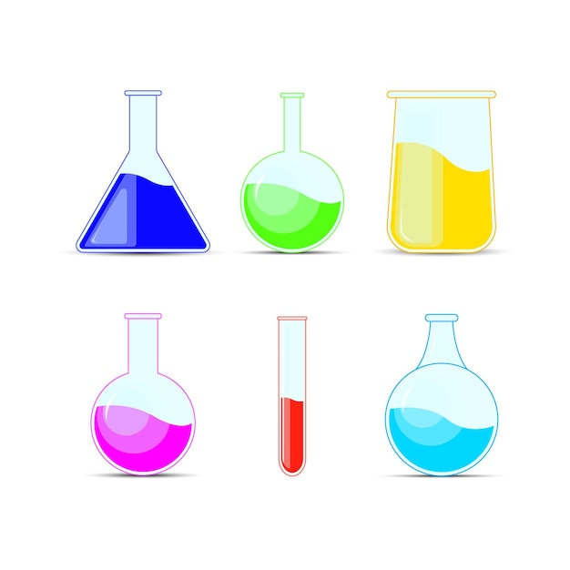 set chemical flask bottles potions for halloween and chemistry