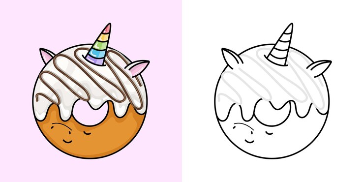 Vektör set clipart donut multicolored and black and white. kawaii clip art kawaii food.