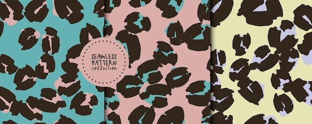 Set Collection Seamless patterns with different leopard spots Backgrounds Textile print template