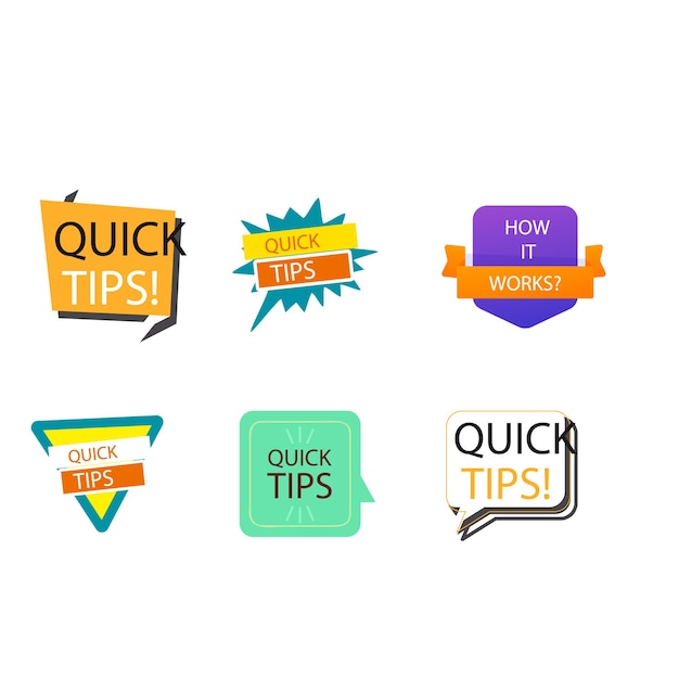 set collections quick tips trendy colorful icon sign helpful tricks labels design template vector i