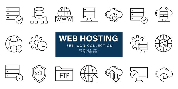 set Data Web Hosting icon isolated on white background Vector