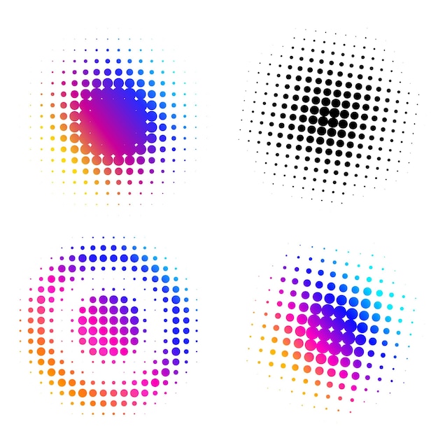 Set Design elements symbol Editable halftone frame dot circle pattern on white background Vector illustration eps 10 frame with black random dots Round border Icon using halftone circle dots text