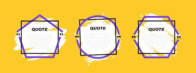 Set different shape geometric texting boxes Quote box speech bubble with grunge background Modern vector illustration