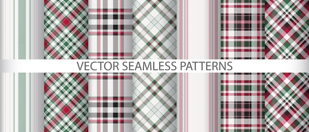 Set fabric textile pattern Background plaid tartan Seamless vector check texture collection