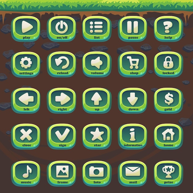 Set green buttons of Feed the fox GUI match 3 for web video game