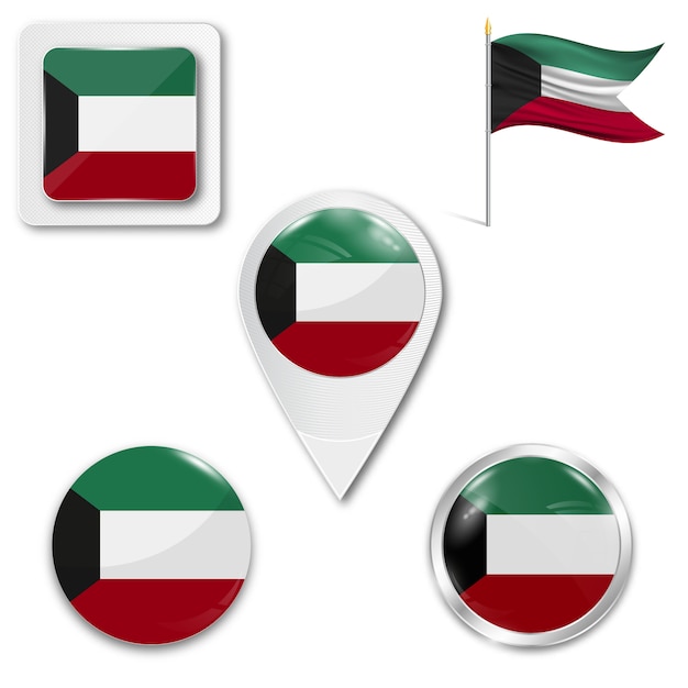 Set icons national flag of Kuwait