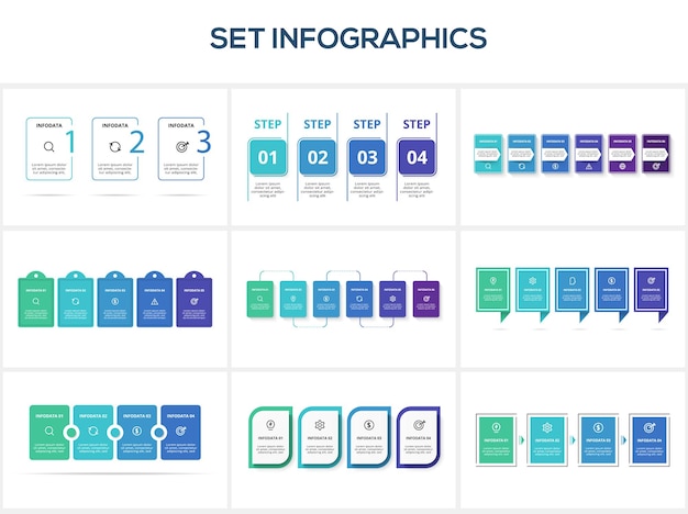 Set infographic with 3 4 5 6 steps options parts or processes Business data visualization