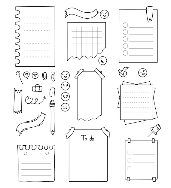 set label for notebook sheets diary stationery sheets planners to do list hand drawn doodle