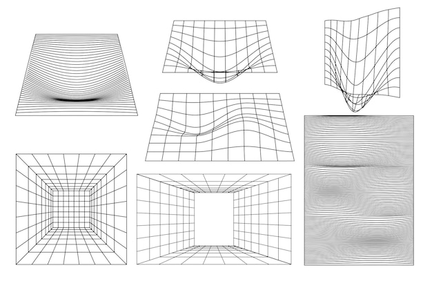Set linear white geometric white geometric quadratic rectangular field plateau frame shapes y2k 3d