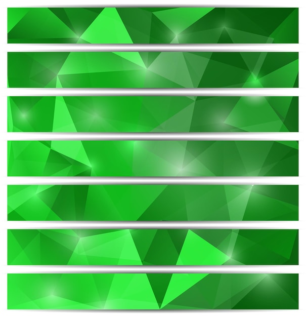 Set med moderna horisontella banderoller med grön polygonal bakgrund