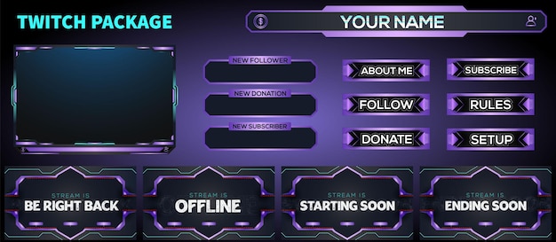 Set med Neon Lila abstrakt livestream gaming element vektor