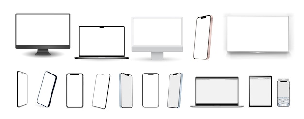 set mockups of technology devices with empty display