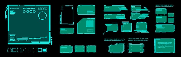 Set modern frames for online browsing or correspondence HUD user interface elements on black background Futuristic interface with frames and dialog boxes